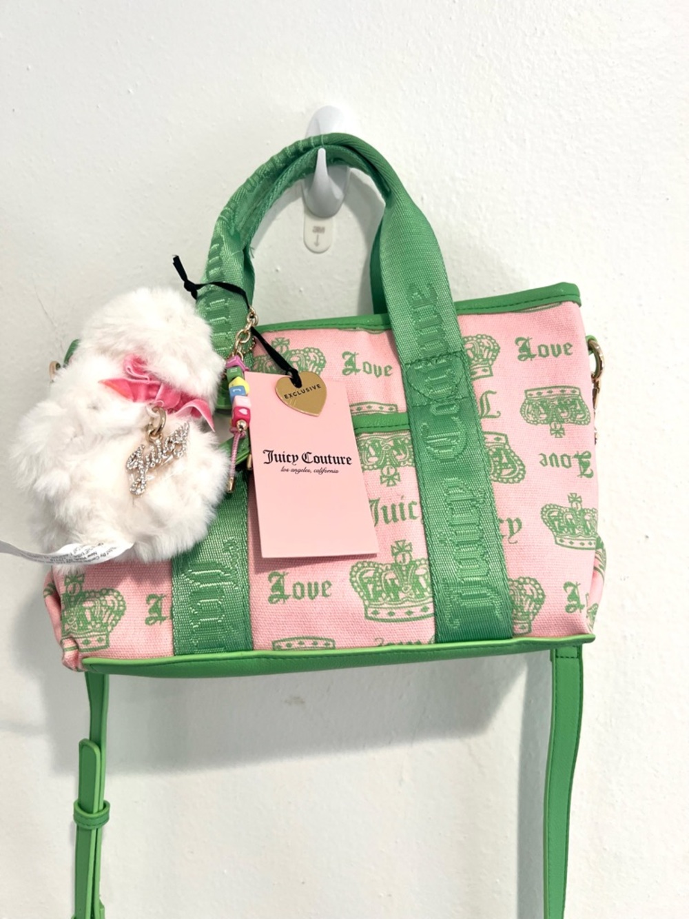 Juicy Couture Pink & Green Canvas Tote with Charm